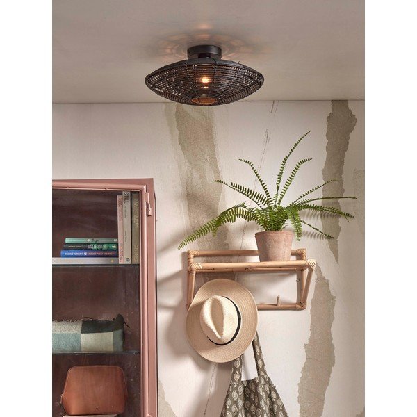 Černé stropní svítidlo s ratanovým stínidlem ø 40 cm Tanami – Good&Mojo-image-1