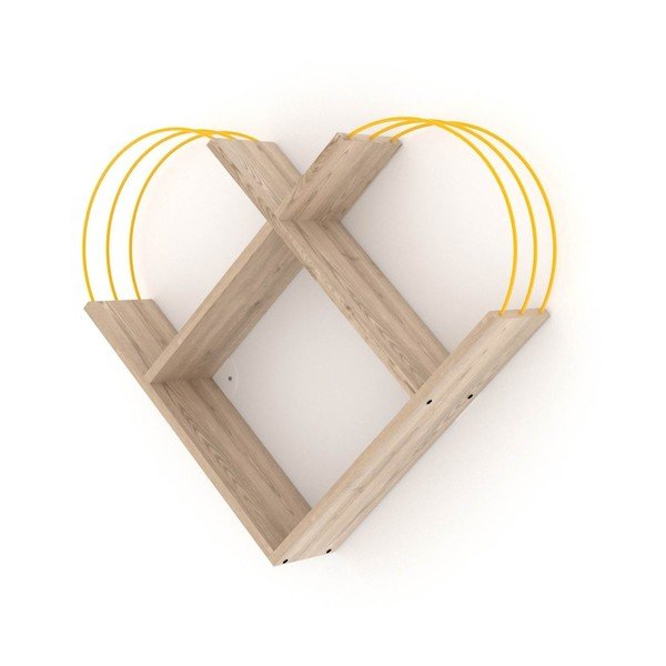 Nástěnná police s detaily v dekoru dubového se žlutými detaily dřeva Marly-image-3