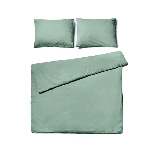 Mátově zelené povlečení na dvoulůžko ze stonewashed bavlny Bonami Selection, 200 x 200 cm