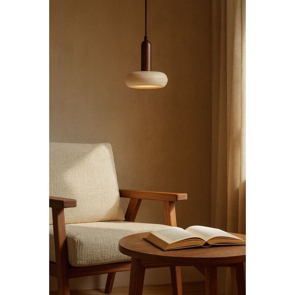 Hnědé/béžové LED závěsné svítidlo s kamenným stínidlem ø 15 cm Karo – Opviq lights-image-3