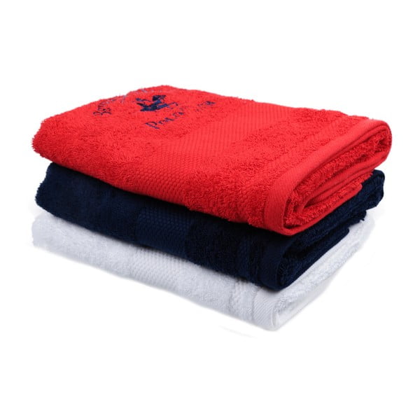 Sada červeného, tmavě modrého a bílého ručníku Beverly Hills Polo Club Tommy Orj, 50 x 100 cm