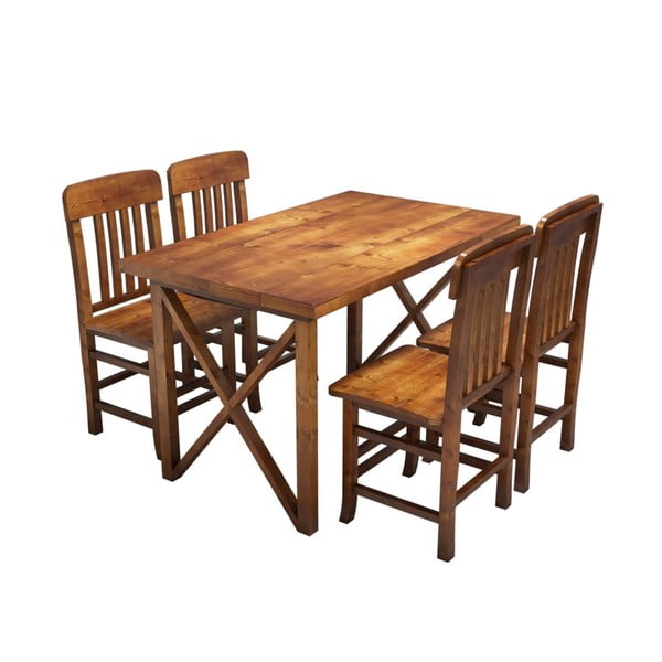 Sada jídelního stolu a 4 židlí z borovicového dřeva Mostar