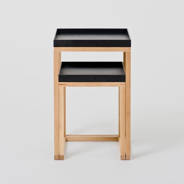Sada 2 dubových odkládacích stolků s černou deskou Wireworks Oak-image-1