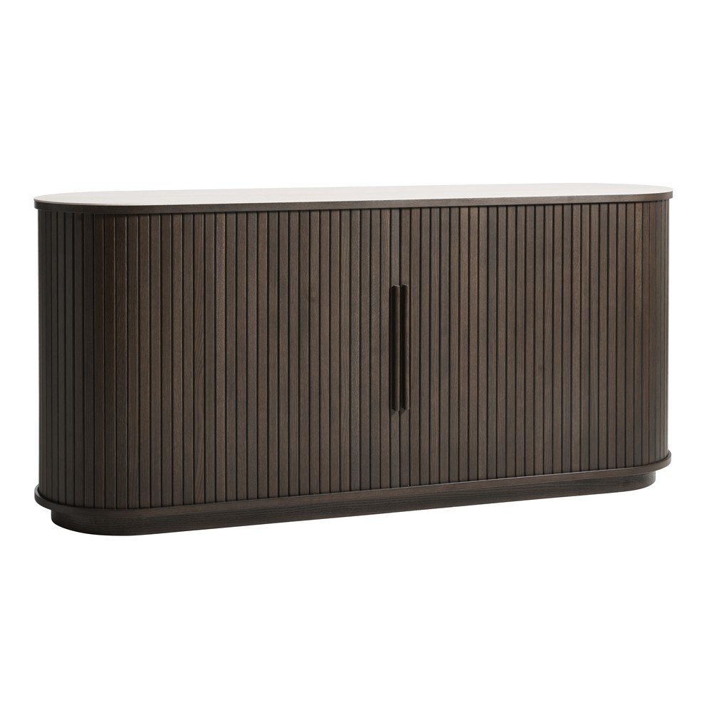 Komoda s keramickou deskou s posuvnými dveřmi v tmavě přírodní barvě 165x76x45 cm Enna – Unique Furniture
