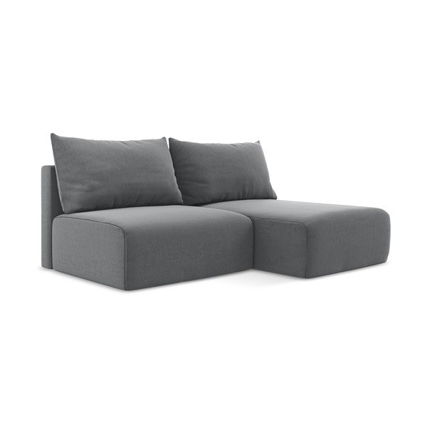 Šedá sametová rozkládací/s úložným prostorem rohová pohovka (pravý roh/s lenoškou) Kalena – Makamii-image-2