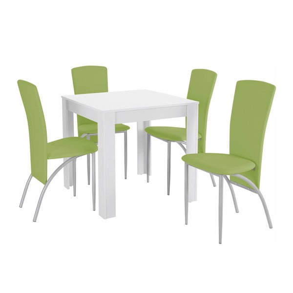 Set jídelního stolu a 4 zelených jídelních židlí Støraa Lori Nevada Duro White Green