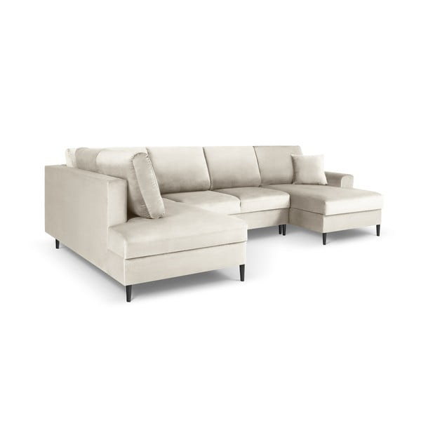 Béžová sametová rozkládací/s úložným prostorem rohová pohovka (levý roh/do "U") Kyoto – Cosmopolitan Design-image-3