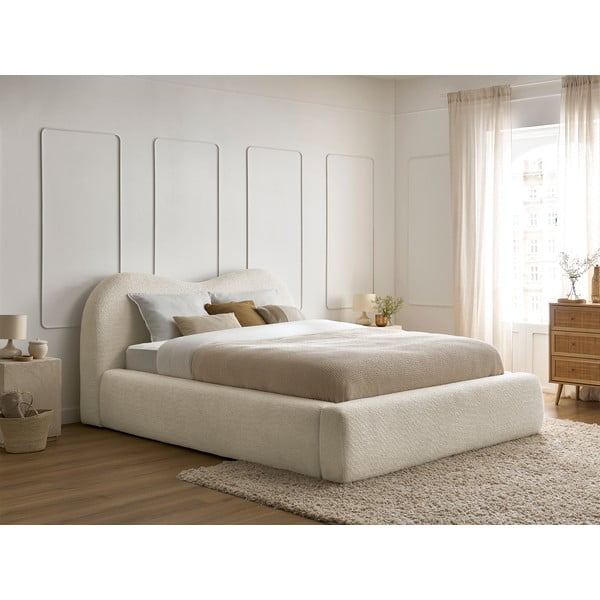 Béžová čalouněná dvoulůžková postel s úložným prostorem s roštem 180x200 cm Orlane – Bobochic Paris-image-1