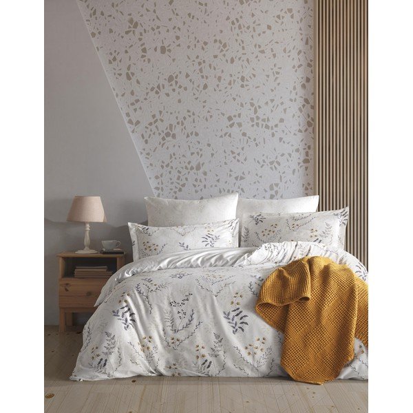 Béžové povlečení na dvoulůžko/prodloužené z bavlny Renforcé 240x220 cm Soft Floral – Mila Home Luxury