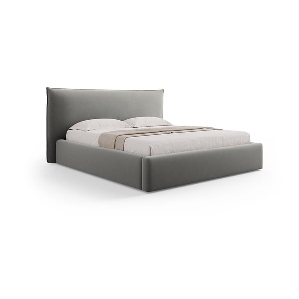 Šedá čalouněná dvoulůžková postel s úložným prostorem a roštem 180x200 cm Elio – Milo Casa-image-4