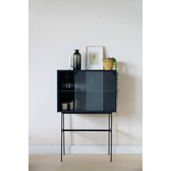 Tmavě modrá vitrína s posuvnými dveřmi 70x109x40 cm Lekko – noo.ma-image-1