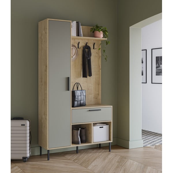 Předsíňová sestava v dekoru dubu v zeleno-přírodní barvě 108x195x35 cm Heidy – Marckeric-image-1