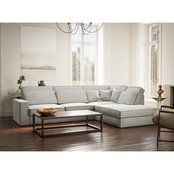 Světle šedá žinylková rohová pohovka (pravý roh/do L) Kirou – Maison de Rêve-image-1