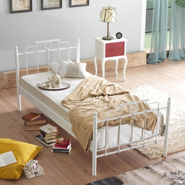 Bílá kovová jednolůžková postel s roštem 120x200 cm Hatkus – Kalune Design-image-2