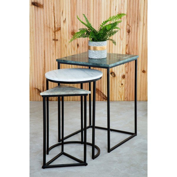 Odkládací stolky v sadě 3 ks s mramorovou deskou  40x40 cm Mandoli – Premier Housewares-image-1