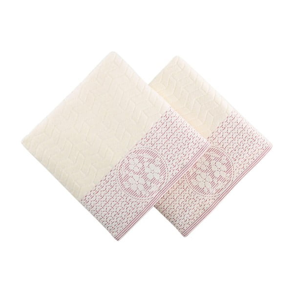 Sada 2 ručníků s růžovým detailem Amada, 50 x 90 cm