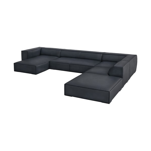 Tmavě modrá kožená rohová pohovka (pravý roh) Madame – Windsor & Co Sofas-image-1