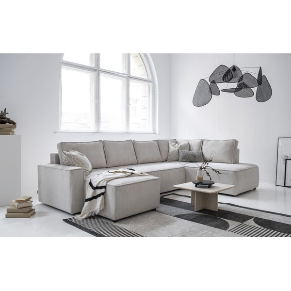 Bílá manšestrová rozkládací rohová pohovka (pravý roh/do "U") Brave Dave – Miuform-image-2