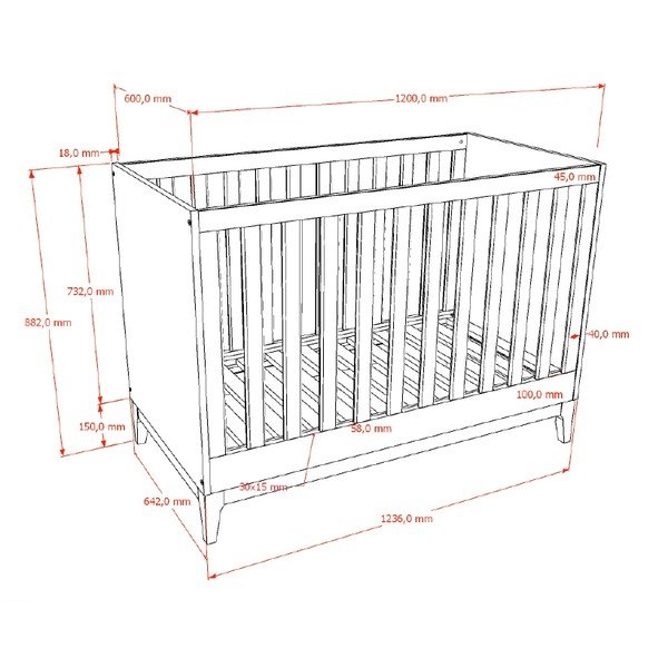 Postýlka v dekoru ořechu s nastavitelnou výškou 60x120 cm v tmavě přírodní barvě Ilyas – Vipack-image-3