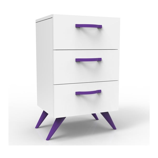 Bílý noční stolek s fialovýma nohama Magenta Home Coulour Series, výška 74,6 cm