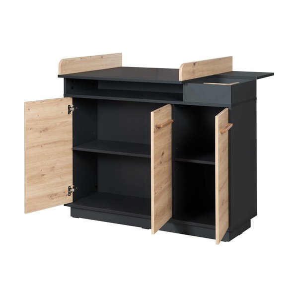 Nízká dětská komoda v dekoru dubu s přebalovacím pultem v antracitovo-přírodní barvě 118x103 cm Lenn – Roba-image-3