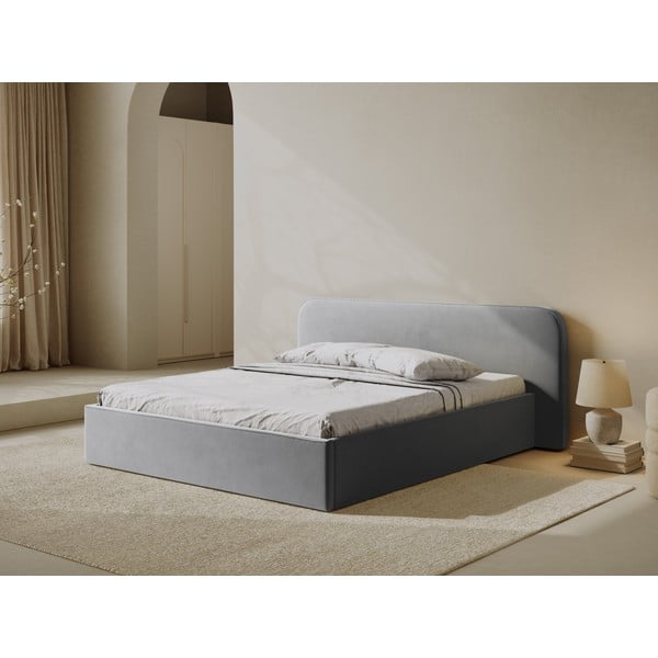 Světle šedá čalouněná dvoulůžková postel s úložným prostorem s roštem 140x200 cm Elizabeth – Micadoni -image-1