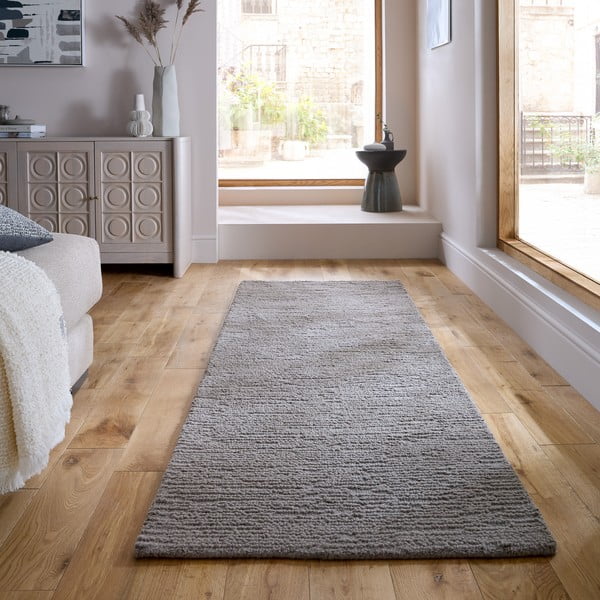 Šedý ručně tkaný vlněný běhoun 80x230 cm Harris Boucle – Flair Rugs-image-1
