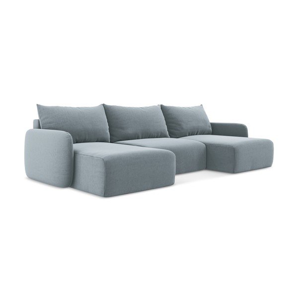 Modrá sametová rozkládací/s úložným prostorem rohová pohovka (do "U") Kalena – Makamii-image-2