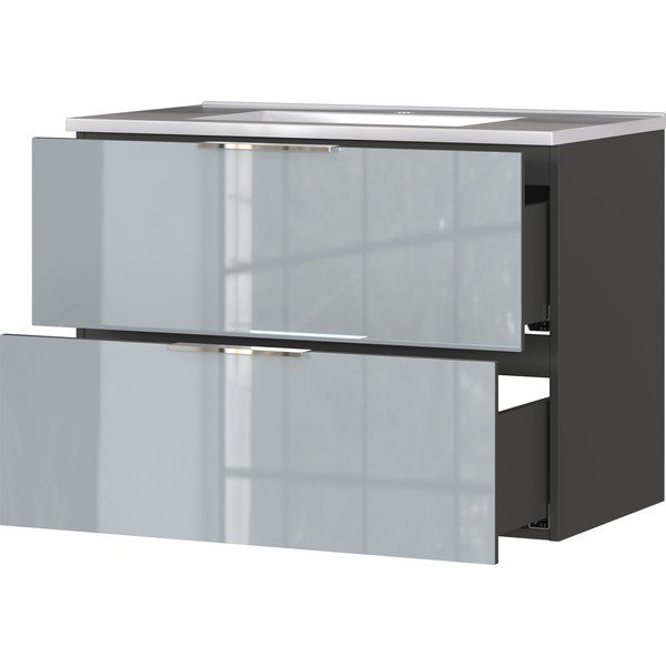 Šedá nízká závěsná skříňka s umyvadlem 81x61 cm Vasio – Germania-image-3