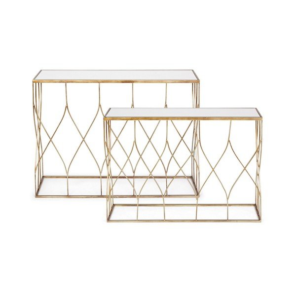 Konzolové stolky v sadě 2 ks se skleněnou deskou ve zlaté barvě 33x104 cm Elenor – Bizzotto-image-3