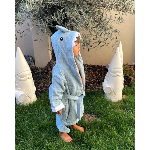 Modrý bavlněný dětský župan velikost S Shark - Rocket Baby-image-3