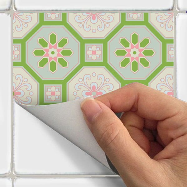 Sada 9 nástěnných samolepek Ambiance Azulejos Shade of Green, 10 x 10 cm-image-3