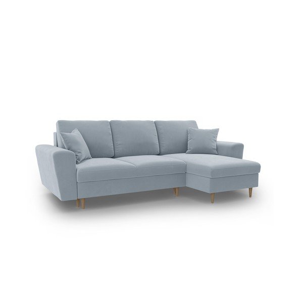 Světle modrá sametová rozkládací/s úložným prostorem rohová pohovka Kyoto – Cosmopolitan Design-image-1