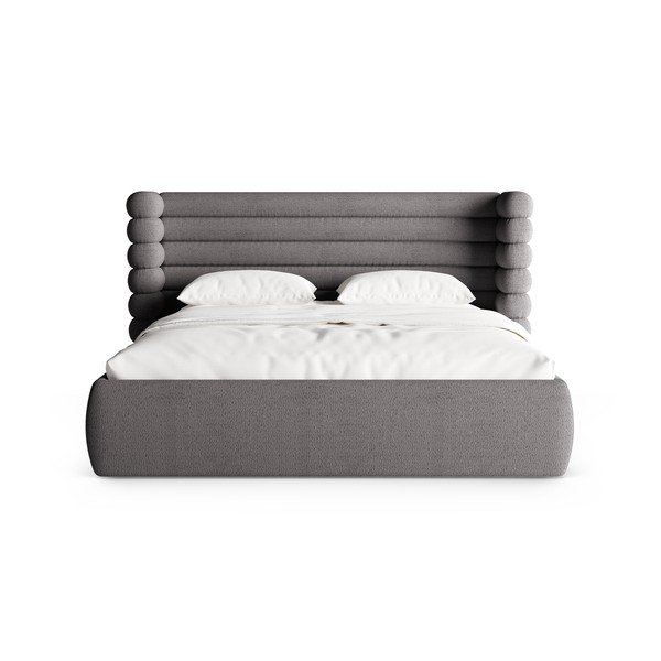 Tmavě šedá čalouněná dvoulůžková postel s úložným prostorem s roštem 200x200 cm Mount – Micadoni -image-4