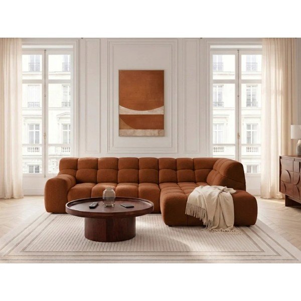Oranžová rozkládací/s elektrickým výsuvem sedu rohová pohovka (pravý roh/do L) Andre – Bobochic Paris-image-1