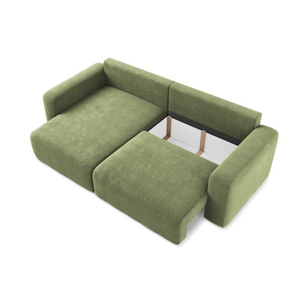 Zelená žinylková rozkládací/s úložným prostorem rohová pohovka (levý roh/s lenoškou) Kona – Makamii-image-4