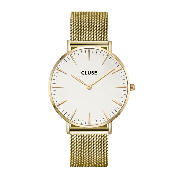 Dámské hodinky z nerezové oceli ve zlaté barvě s bílým ciferníkem Cluse La Bohéme