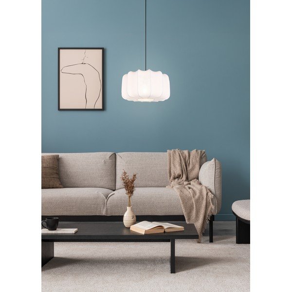 Bílé kovové závěsné svítidlo s textilním stínidlem ø 40 cm Madleine – Reality-image-2