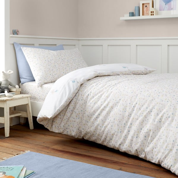 Bílo-béžové flanelové dětské povlečení na dvoulůžko 200x200 cm Balloons Spot – Bianca-image-2