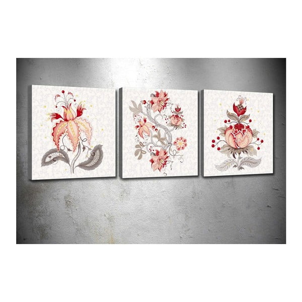 3-dílný obraz Pink Flowers, 30 x 30 cm