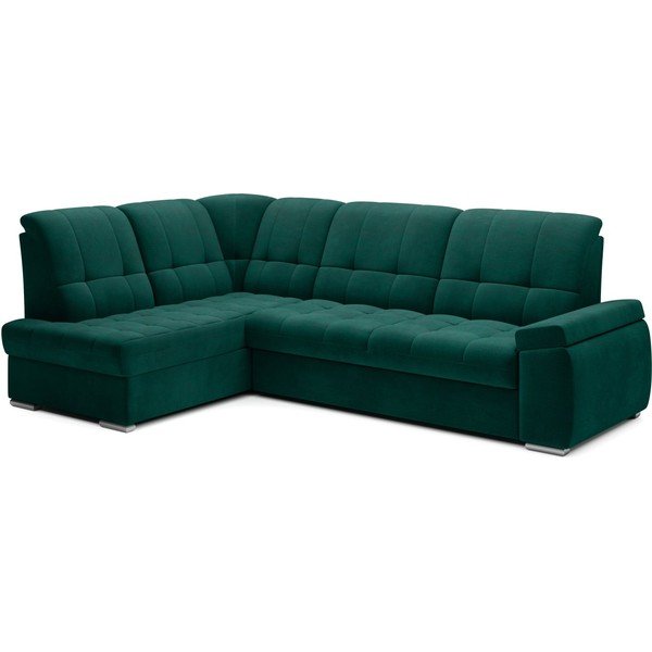 Zelená sametová rozkládací/s úložným prostorem rohová pohovka (levý roh/do L) Sado – ELTAP-image-2