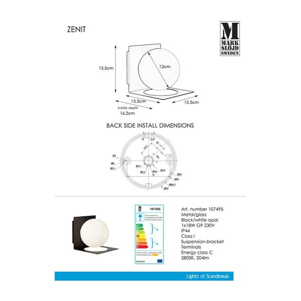 Černé nástěnné svítidlo Markslöjd Zenit-image-3