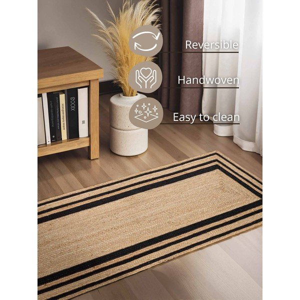 Černý/v přírodní barvě oboustranný/ručně tkaný jutový běhoun 80x250 cm Looma – Hanse Home-image-3