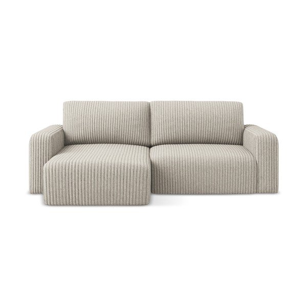 Béžová manšestrová rozkládací/s úložným prostorem rohová pohovka (levý roh/s lenoškou) Kona – Makamii