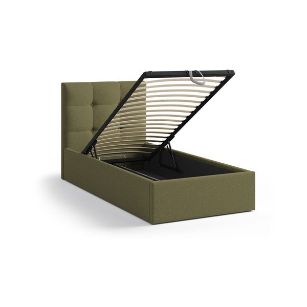 Zelená čalouněná jednolůžková postel s úložným prostorem s roštem 90x200 cm Phaedra – Micadoni -image-1