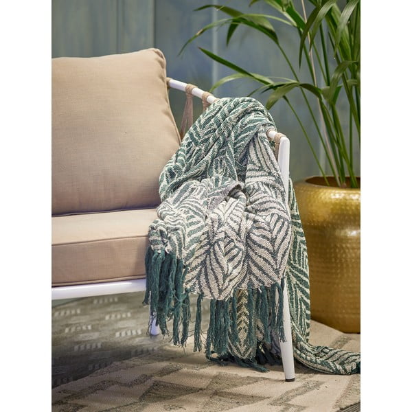 Zelená/béžová deka z recyklované bavlny 130x160 cm Ugento – Bloomingville-image-3