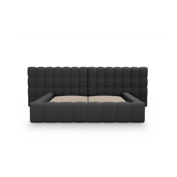 Černá čalouněná dvoulůžková postel s úložným prostorem a roštem 200x200 cm Mamaia – Micadoni Home-image-4