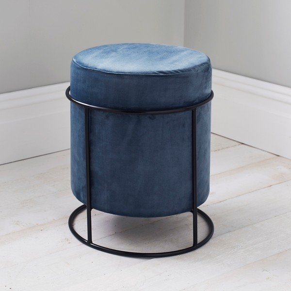 Modrý čalouněný puf Native Stack, ⌀&nbsp;37 cm-image-1