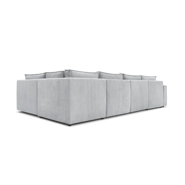 Světle šedá manšestrová rohová pohovka do "U", pravý roh Nihad modular – Bobochic Paris-image-4