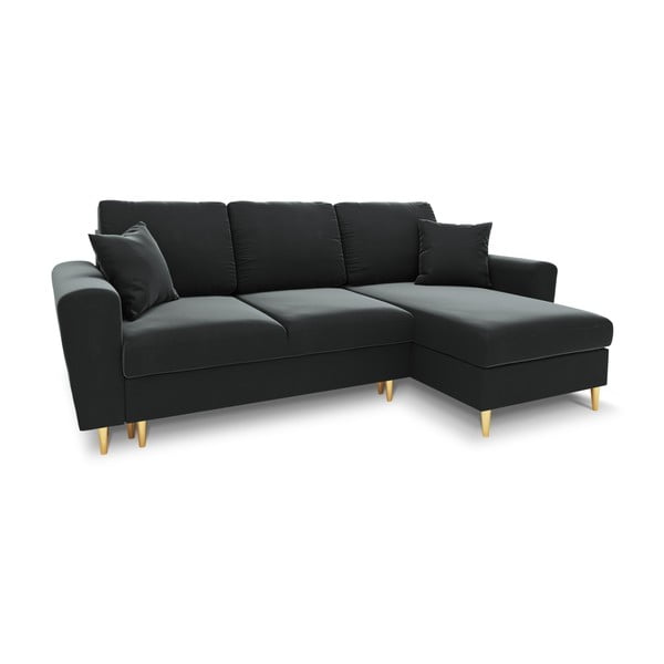 Tmavě šedá sametová rozkládací/s úložným prostorem rohová pohovka Kyoto – Cosmopolitan Design